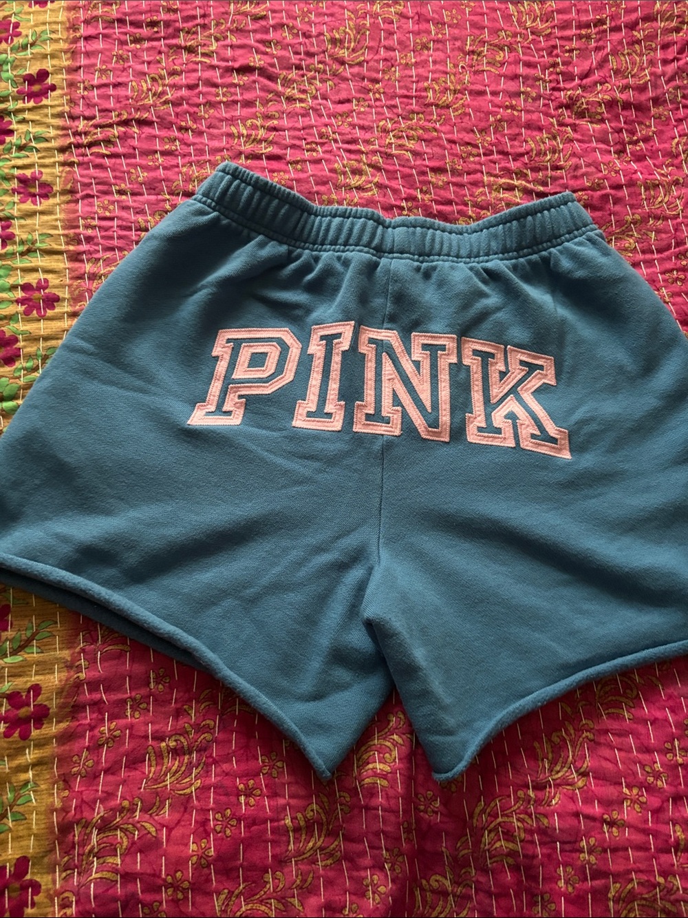 PINK Victoria's Blue Drawstring Sweatpant Lounge Shorts with Pink Logo